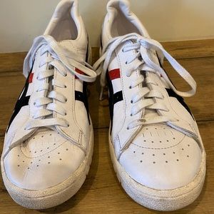 ASICS Tiger Red and Blacked Striped Sneakers